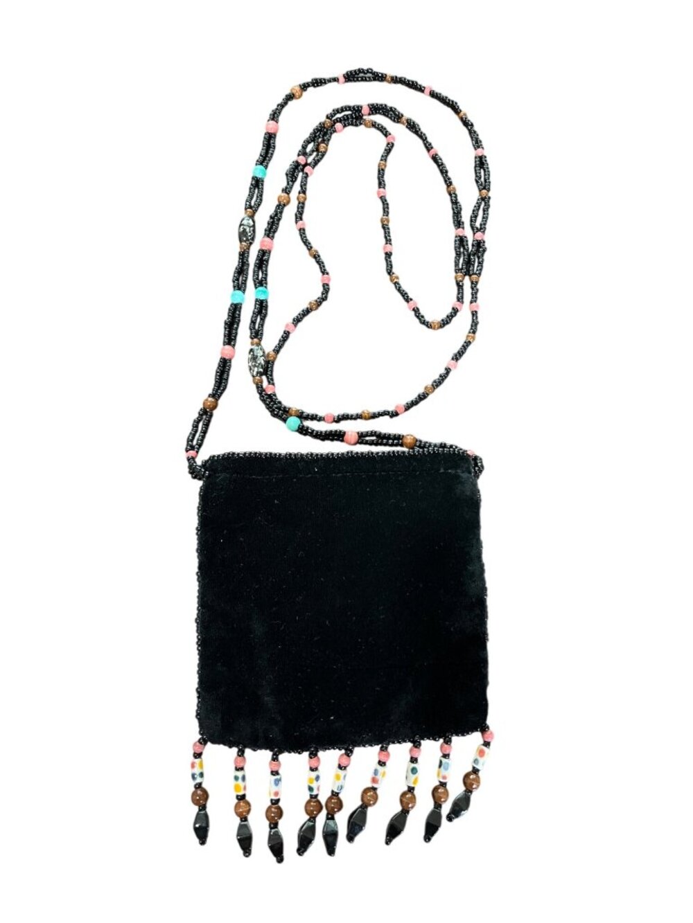 Vtg Linda Segal Black Velvet Beaded Mini Bag Feather & Bead Accent Boho 80s 90s - Picture 2 of 6